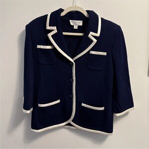 St. John Dark Blue Blazer with Cream Accents